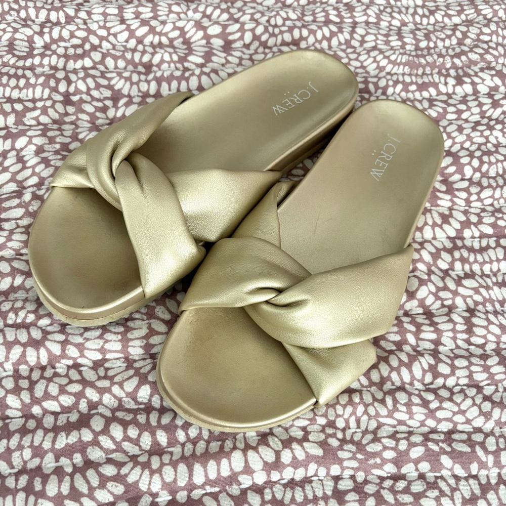 J. Crew Gold Knotted Slide Sandals